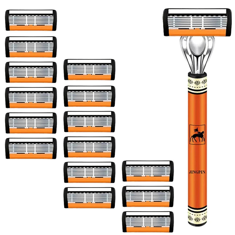 Men’s 6-Layer Safety Razor Set – High-Quality Stainless Steel Shaver with Replaceable Blades
