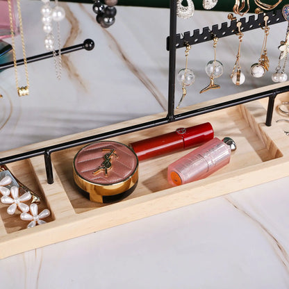 Multifunctional Jewelry Display Rack - Detachable Wooden Base Organizer for Earrings, Rings & Necklaces