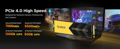 ORICO PCIe 4.0 M.2 NVMe SSD O7000 – 7400MB/s Internal Solid State Drive for PS5 Gaming & Content Creators (1TB/2TB/4TB, M Key 2280)