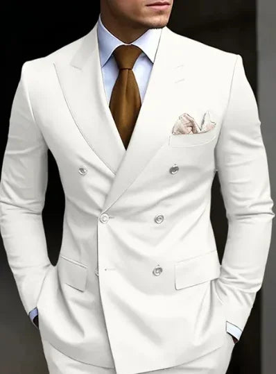 Men's Brown Double Breasted Suit - Slim Fit Peaked Lapel Formal Blazer & Trousers Set For Business and Wedding Wear