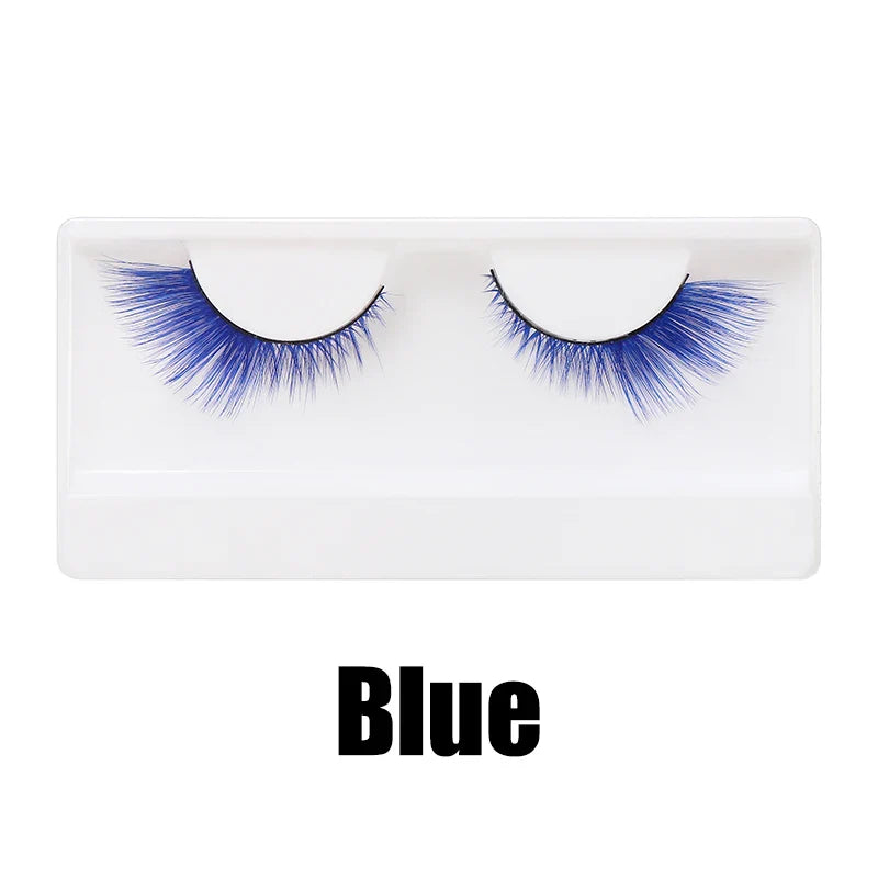 Colorful Halloween False Eyelashes – Blue, Red & Pink Cosplay Fake Lash Extensions for Makeup Looks