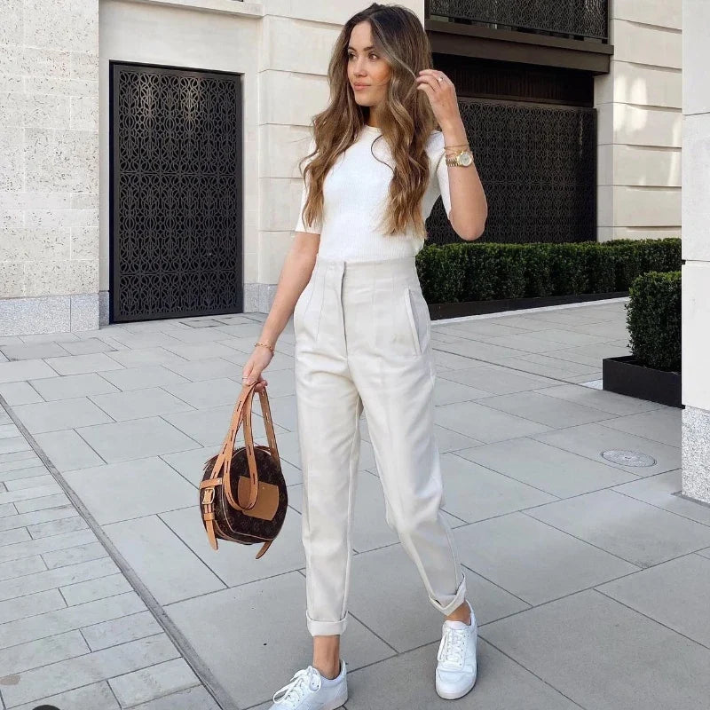 Women High Waist Office Pants - Fashion Formal Pencil Trousers for Workwear Business & Casual Outfits