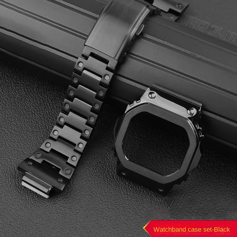 Casio G-SHOCK DW5600 Mod Kit - Stainless Steel Case Bezel & Metal Strap Replacement Set for GW-M5610/GW-B5600