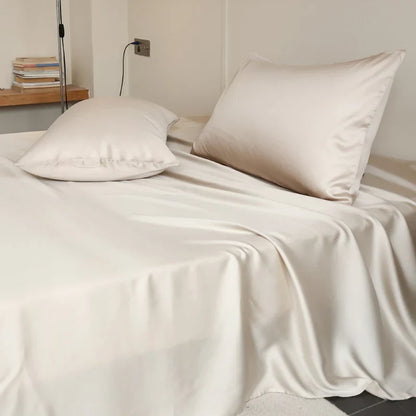 100% Mulberry Silk Bed Sheet Set - Luxury Silk Bedding with Fitted Sheet, Flat Sheet & Pillowcases