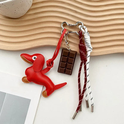 Leather Dachshund Bag Pendant - Creative Dog Keychain & Car Keyring Charm Gift