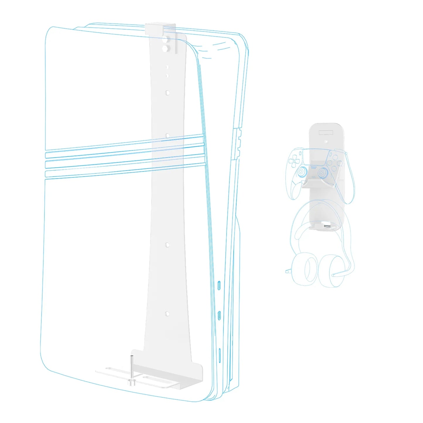 Steel Wall Mount Bracket for PS5 Slim – Stable Metal Wall Stand with Controller & Headphone Holder P5227
