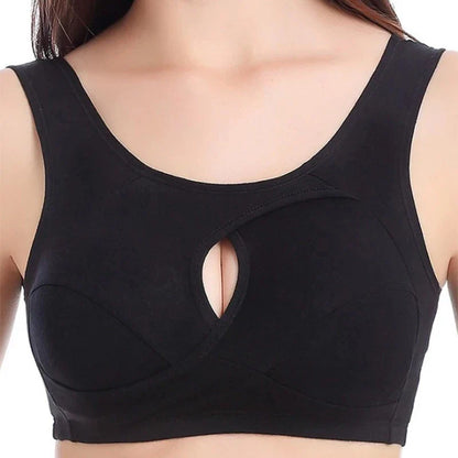 Plus Size Women’s Cotton Bra S-6XL – Sexy Hollow-Out Seamless Bralette with Removable Pads, Comfortable Gathered Underwear