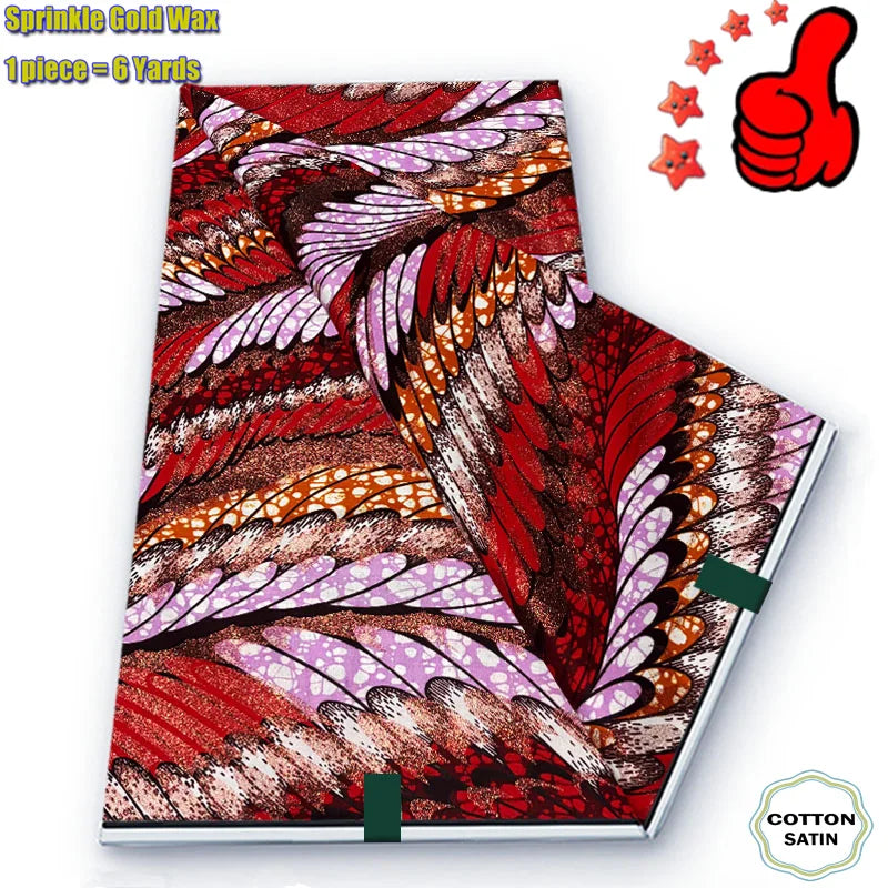 2026 African Real Wax Fabric - 100% Cotton Ankara Glitter Gold Print Batik Pagne for Women’s Fashion & Sewing
