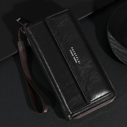 Men's PU Leather Zipper Handbag - Large Capacity Long Wallet Clutch with Phone Bag, Multi-Card Holder and Coin Purse