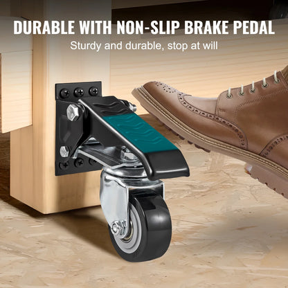 SucceBuy 4PCS Retractable Caster Wheels - 2.5" 360° Swivel Adjustable Side Mount Wheels for Workbenches & Tables