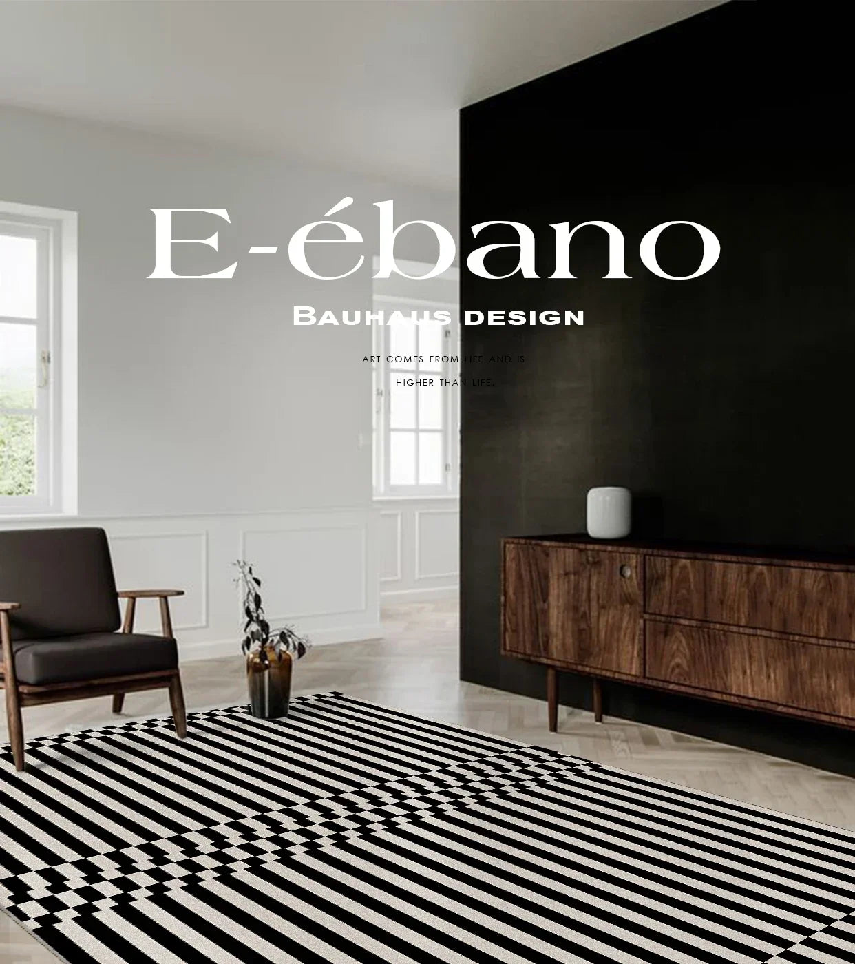 Black Stripe Plush Rug — Non-Slip Luxury Carpet for Living Room, Bedroom, Study, and Nordic Home Decor