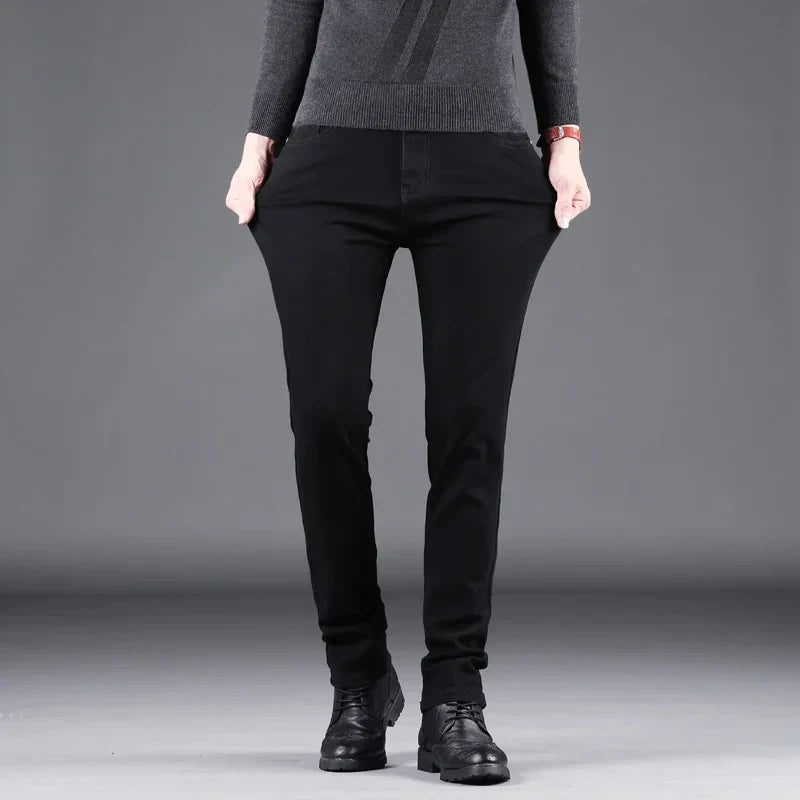 Men’s Spring Autumn Slim Black Jeans — Elastic Straight Korean Vintage Denim Pants for Business & Casual Wear