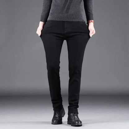 Men’s Spring Autumn Slim Black Jeans — Elastic Straight Korean Vintage Denim Pants for Business & Casual Wear
