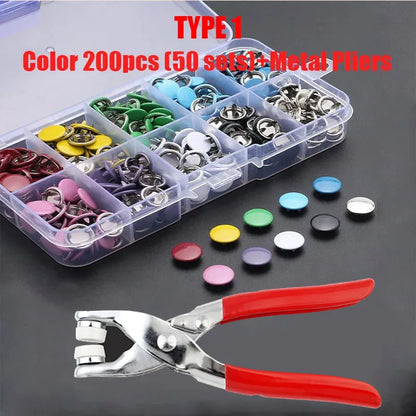 Metal Snap Button Fastener Kit - 50/100PCS Hollow Prong Studs with Pliers Tool for Clothing Sewing Bags & Shoes
