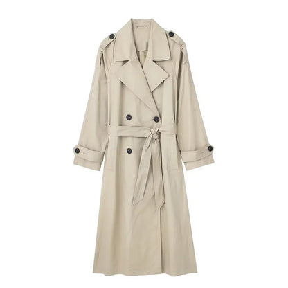 Willshela Women’s Double Breasted Trench Coat - Fashion Belted Vintage Lapel Long Sleeve Chic Outerwear Outfit