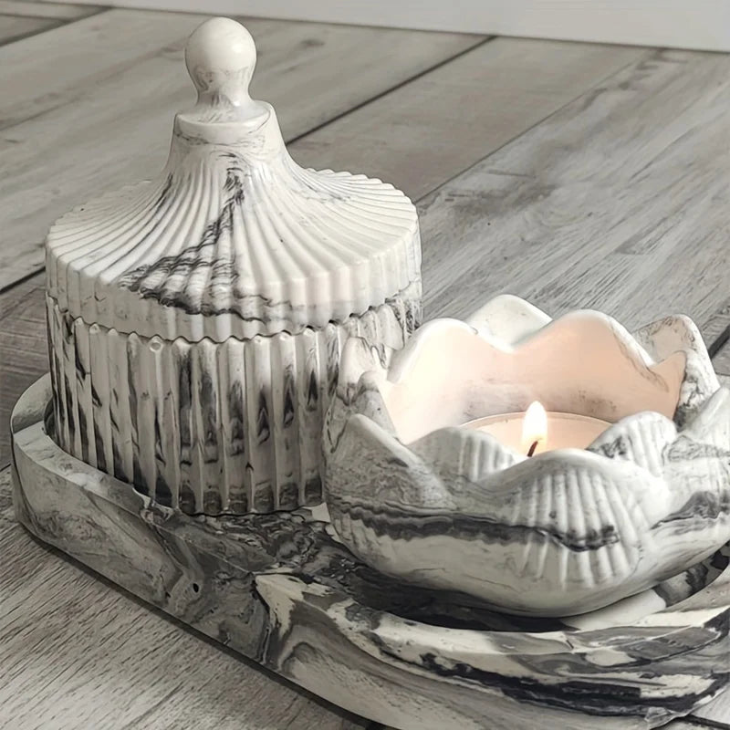 DIY Lotus Candle Holder 3-Piece Silicone Resin Mold – Handmade Epoxy, Plaster & Cement Craft Storage & Home Decor Making Kit