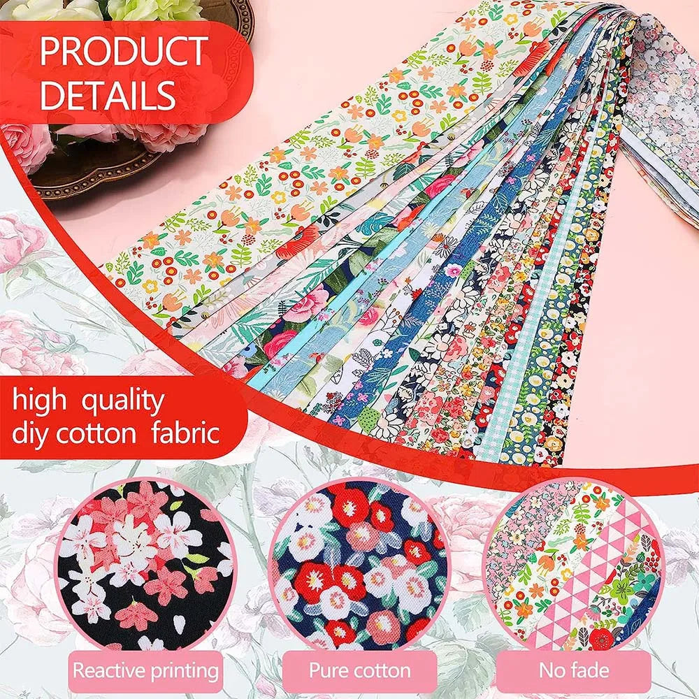 40Pcs Quilting Fabric Strips - Cotton Jelly Roll Patchwork Sewing DIY Craft Material for Needlework Projects