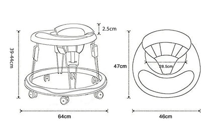 UBRAVOO Adjustable Baby Walker – Round Folding Toddler Walker with Universal Wheels, 9 Height Settings for Ages 6-18 Months, Model ZM01