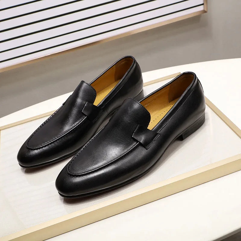 Men’s Genuine Leather Slip-On Loafers - Black & Brown Wedding, Party, Dance, Business & Casual Dress Shoes