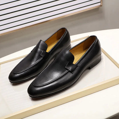 Men’s Genuine Leather Slip-On Loafers - Black & Brown Wedding, Party, Dance, Business & Casual Dress Shoes