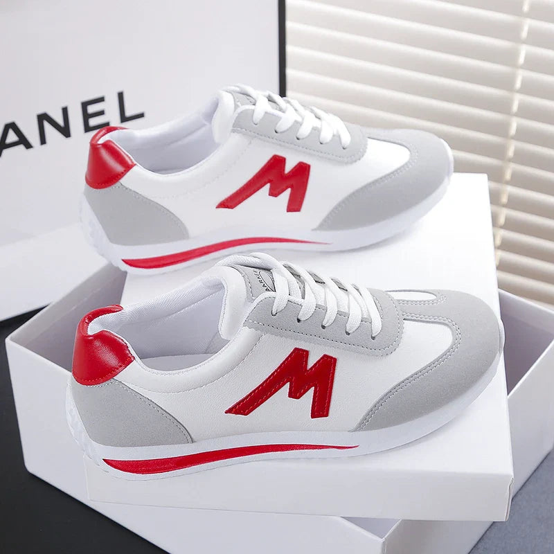 2024 Women’s Casual Walking Shoes - Summer Flat Lace-Up Leather Sneakers, High-Quality Fashion Flat-Bottom Gump Sneakers