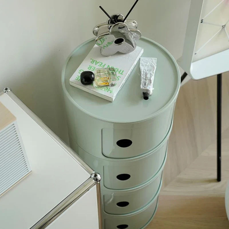 Nordic Minimalist White Bedside Table – Modern Round Plastic Side Cabinet, Small Creative Storage Unit