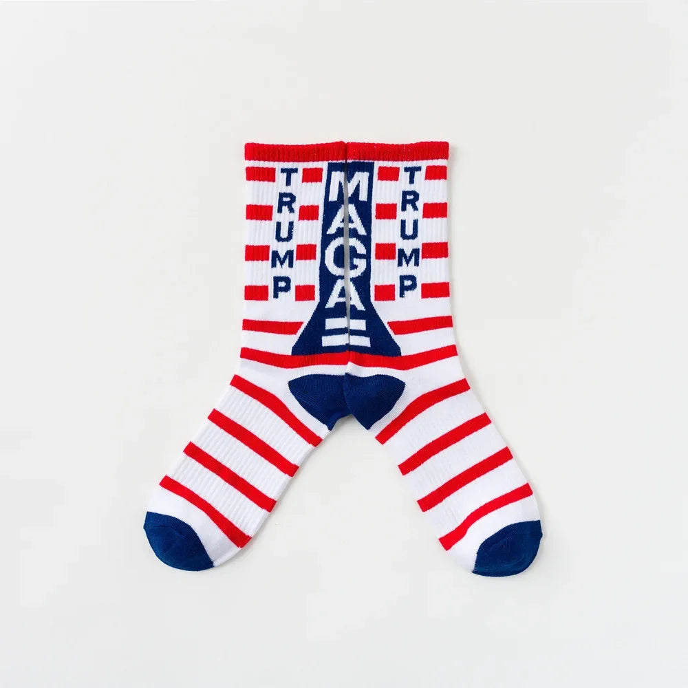 2024 President Donald Trump Socks – Unisex Funny Print Casual Crew Socks, 3D Fake Hair Design, Hot Sale Hip Hop Style