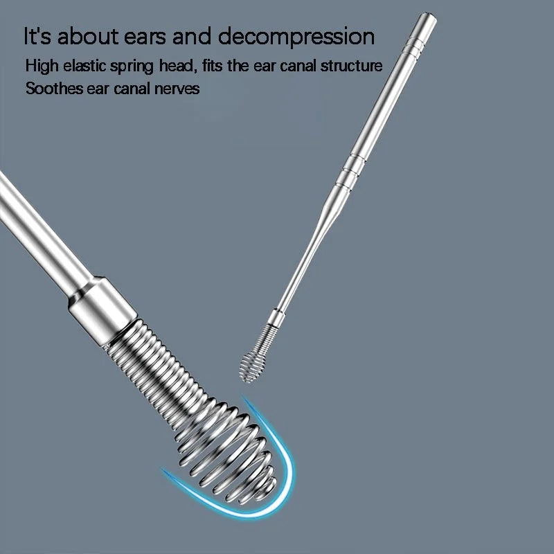 6pcs Stainless Steel Ear Wax Removal Tool Set – Spiral Rotating Ear Picker Spoon for Cleaning & Collecting Ear Wax