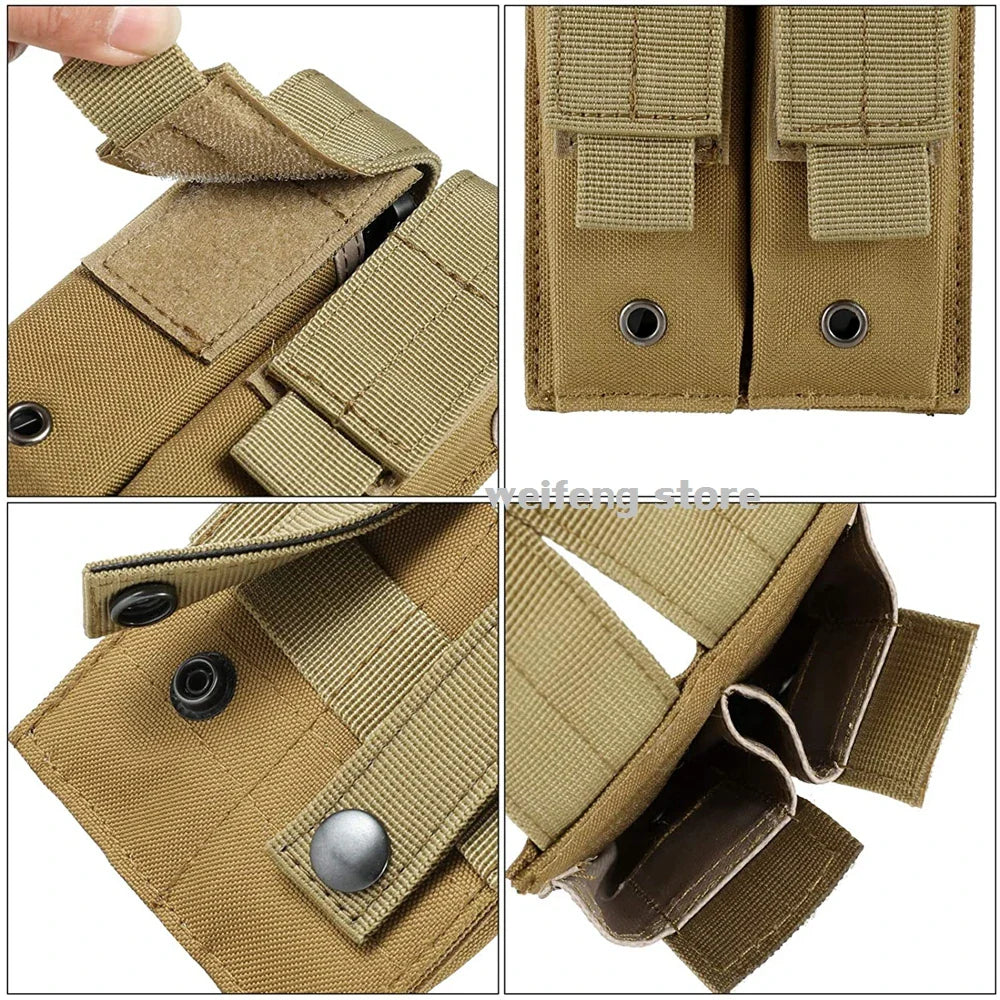 9mm Tactical Magazine Pouch - MOLLE Single & Double Mag Bag, Open-Top Pouch for Glock, M1911, 92F, Torch & Triple Bag