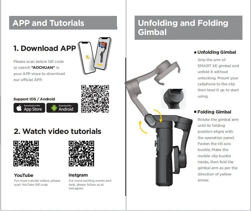 AOCHUAN 3-Axis Handheld Gimbal Stabilizer – SmartXE for iPhone & Android with AI Face Tracking for TikTok & Vlog