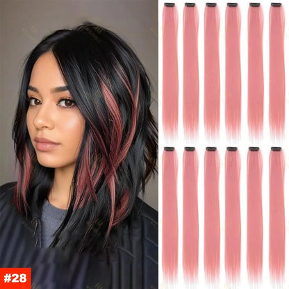 1/5/11 Pack 22" Clip-In Multi-Color Rainbow Hair Extensions – Synthetic Highlights for Girls, Women & Kids
