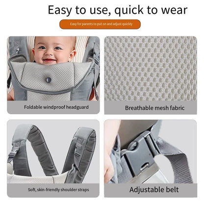 4-in-1 Ergonomic Baby Carrier with Hip Seat - Adjustable Newborn Kangaroo Wrap Breathable Front-Facing Baby Backpack