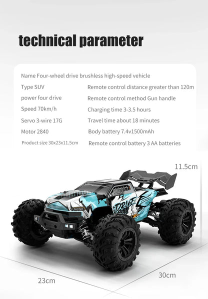 1:16 4WD RC Car – 70KM/H High-Speed Drift Monster Truck with LED, Remote Control, 4x4 for Kids, WLtoys 144001
