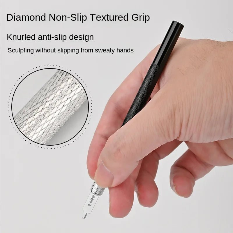 MS108 Flat Bottom Hole Drilling Craft Tool Set with Handle – Etched Sheet Knife for DIY Military Model Building