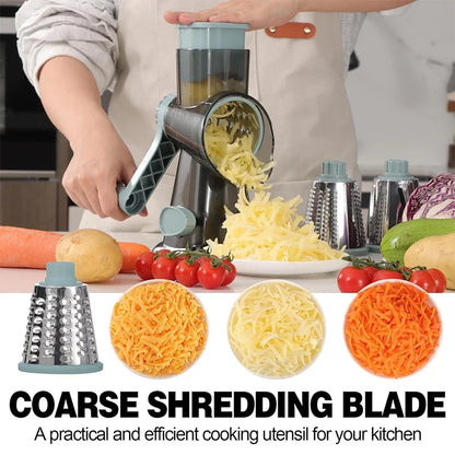 LMETJMA 3-in-1 Rotary Cheese Grater - Manual Vegetable Slicer, Nut Grinder & Shredder Kitchen Tool