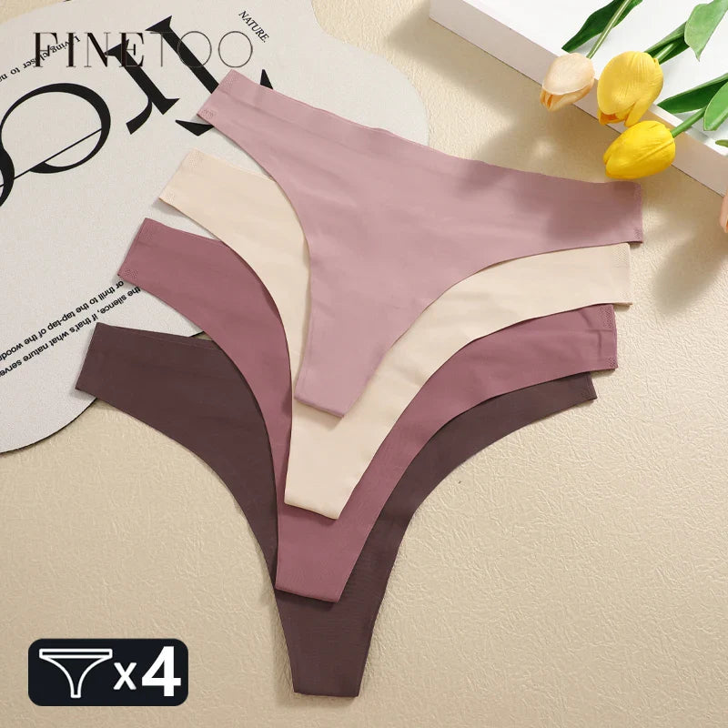 4PCS Women’s Ultra-Thin Seamless Underwear — Invisible Ice Silk Thongs, Low Waist Breathable Bikini Lingerie