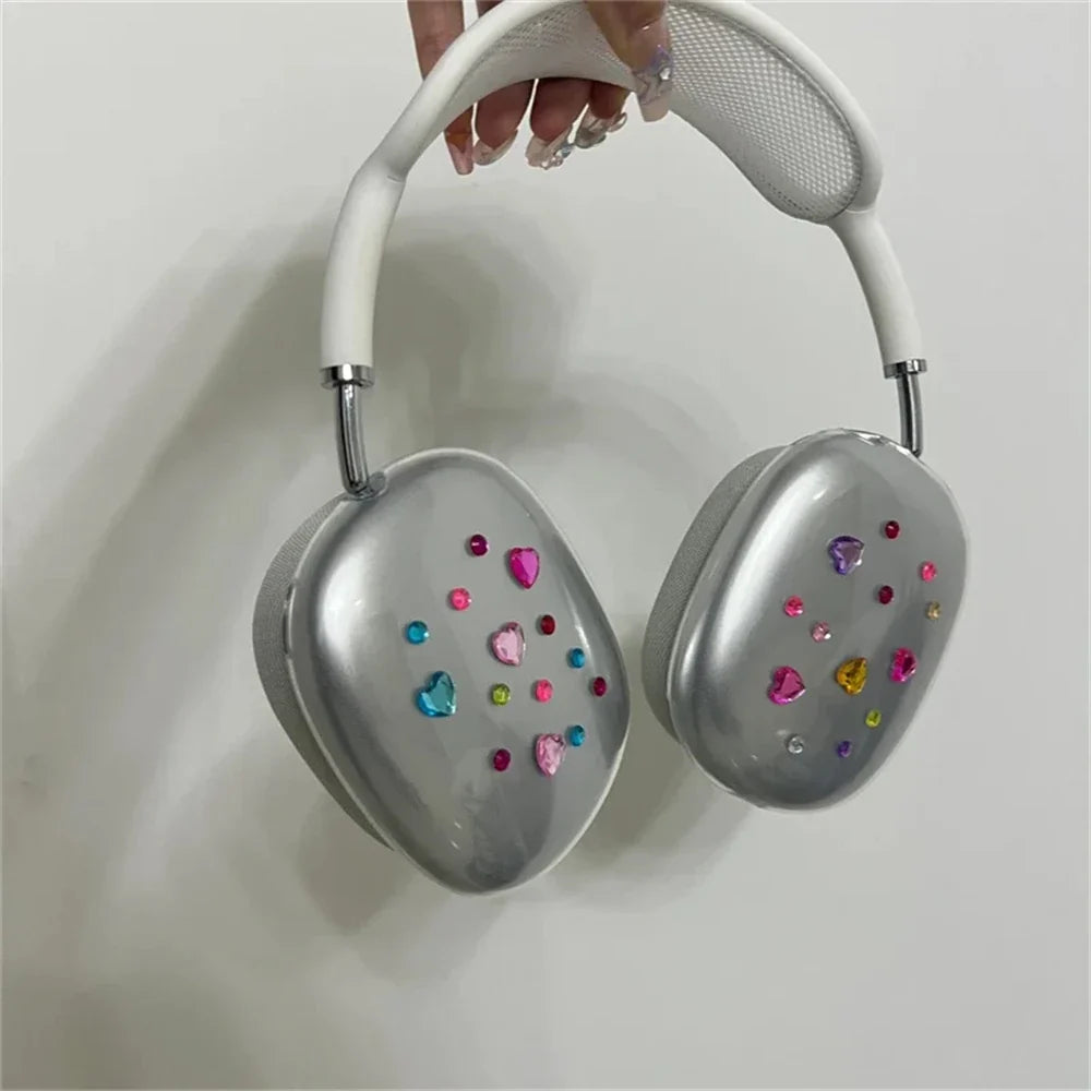 AirPods Max Silicone Case - Colorful Love Heart Diamond Protective Cover for Apple Bluetooth Headphones