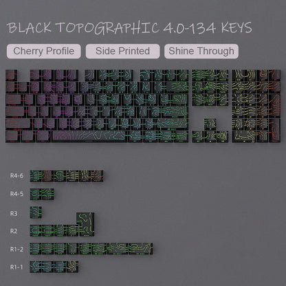 Topographic Keycaps 4.0 Version - 98 Key PBT Cherry Profile Shine Through Side Print Backlit Mechanical Keyboard Caps