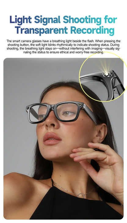 8MP Smart Glasses — AI Photo Recognition, Video Recording, Translation, Bluetooth, IP65 Waterproof, 270mAh Battery