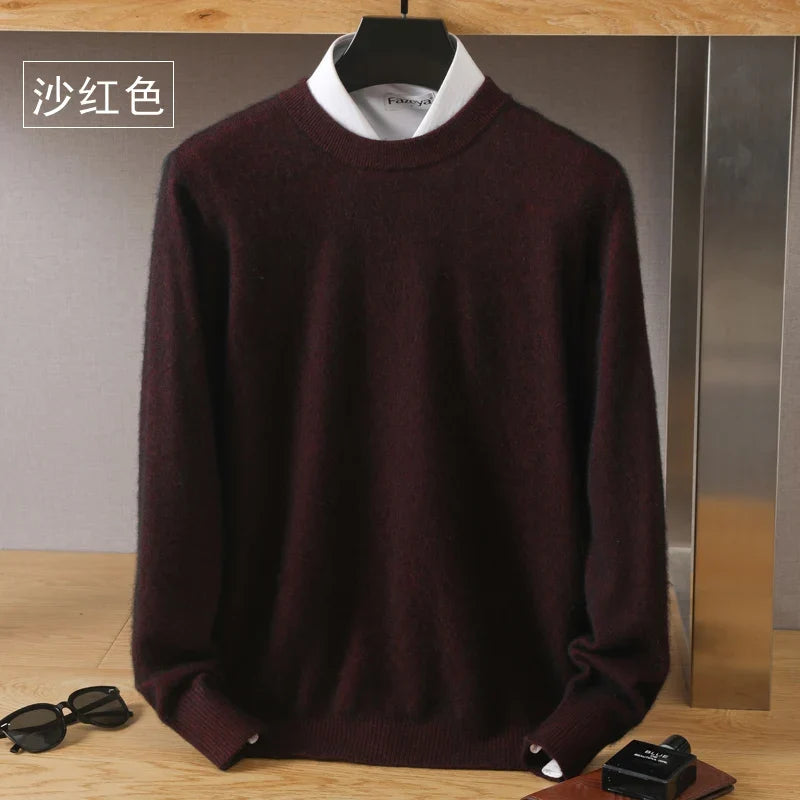 Men's Pure Mink Cashmere Sweater - O-Neck Long Sleeve Knit Pullover Autumn Winter Luxury Top