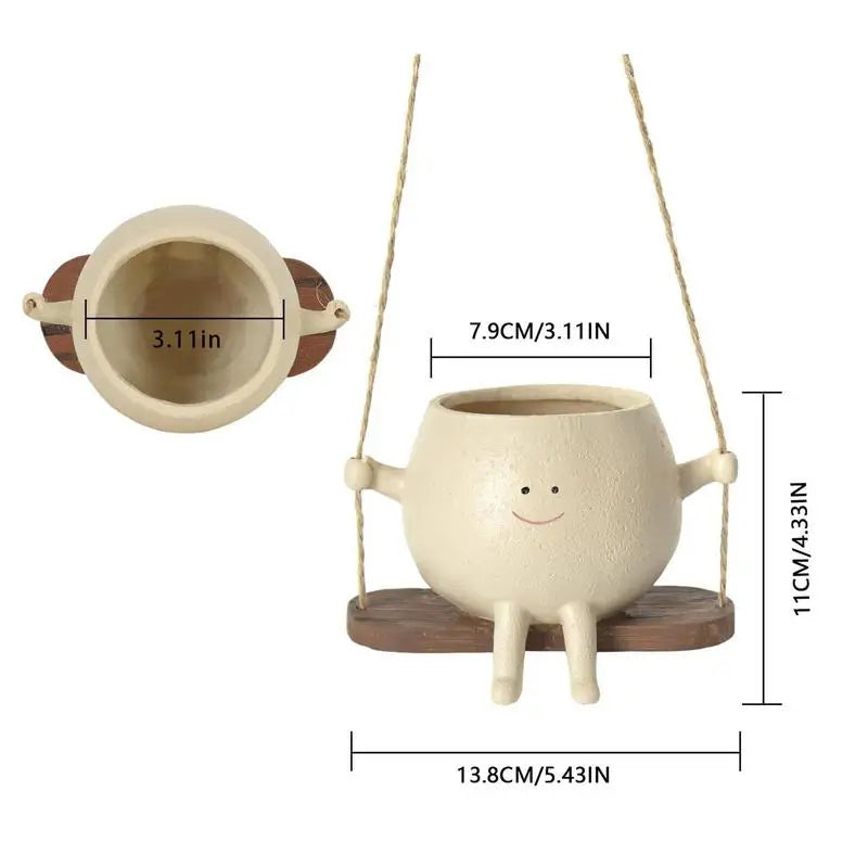 Swing Face Planter Pot: Lovely Plant Hanger Baskets for Succulent Flower Pots - Balcony Wall Hanging Decor