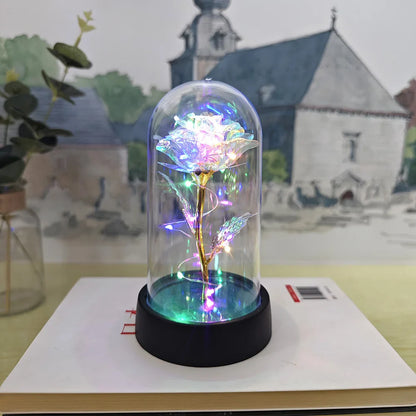 LED Eternal Rose Gift - 24K Gold Foil Flower with Glass Dome Light for Valentine’s Day, Wedding & Special Occasions