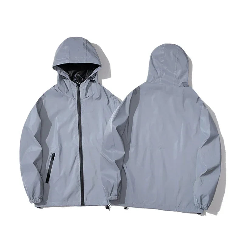 New Men’s Reflective Jacket - Solid Color Polyester Night Reflective Student and Dance Trend Jacket
