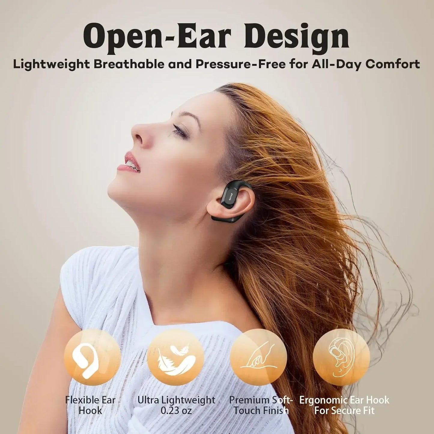 Ohayo Open-Ear Earphones - Bluetooth 5.4 Air Conduction Wireless Sports Earbuds IPX6 Waterproof Headphones With Mic