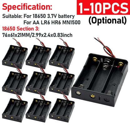 10-in-1 Plastic 18650 Battery Holder — 1/2/3/4 Slot Storage Box with Wire Lead for 3.7V 18650 Batteries