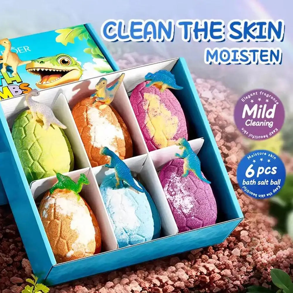 Kids Dinosaur Bath Bomb Set - 6PCS Fizzy Spa Eggs with Surprise Toys Inside for Fun Bath Time Gifts