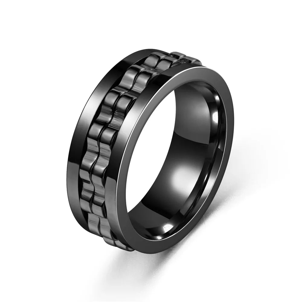 Stainless Steel Fidget Ring - Rotating Gear Chain Anti-Stress Anxiety Relief Ring for Men Size 6-13