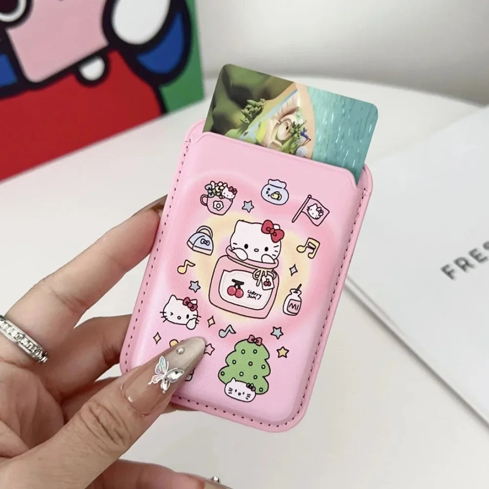 INS MagSafe Hello Kitty Wallet Card Holder Case for iPhone 17 / 16 / 15 / 14 / 13 Air Pro Max – Magnetic Card Clip Slim Wallet Phone Cover for Girls Gift Style Accessory