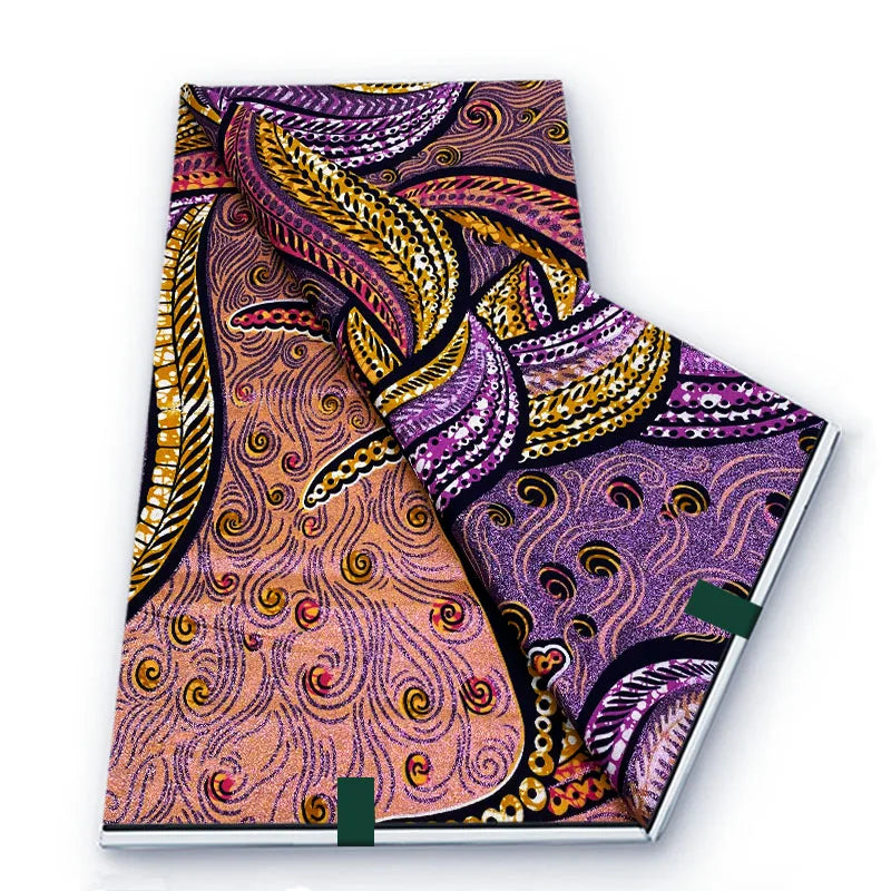 2026 African Real Wax Fabric - 100% Cotton Soft Ankara Batik Gold Print