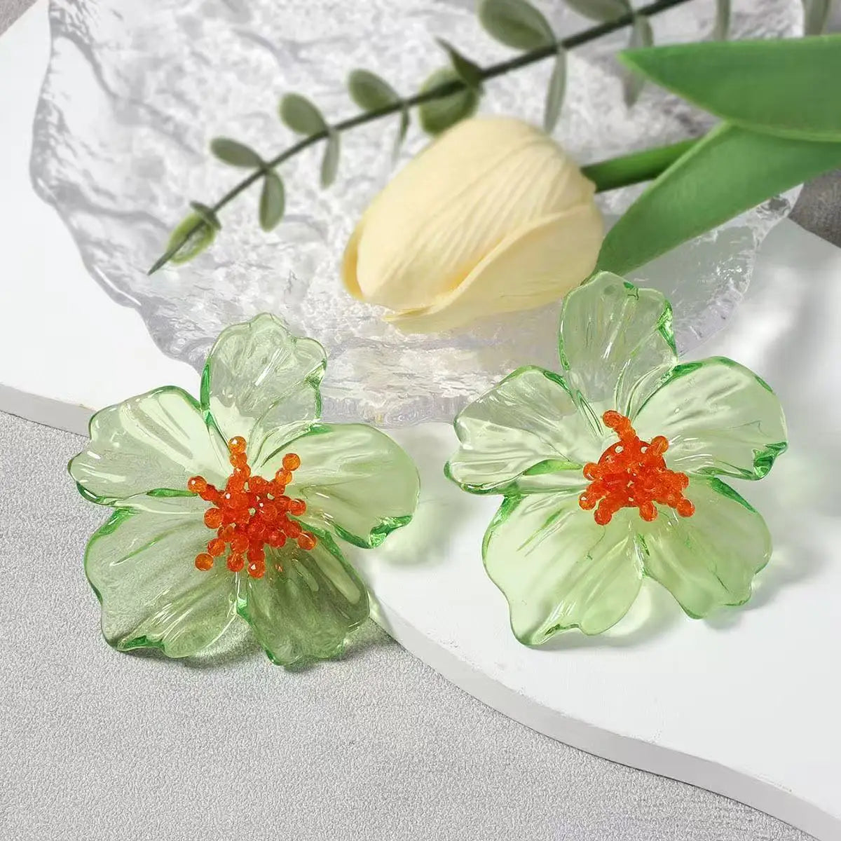 Zvoijio Resin Flower Drop Earrings - Personalized Trendy Long Water Drop Jewelry for Women